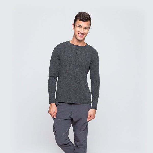 Two Blind Brothers - Mens Men's Long Sleeve Solid Henley Charcoal