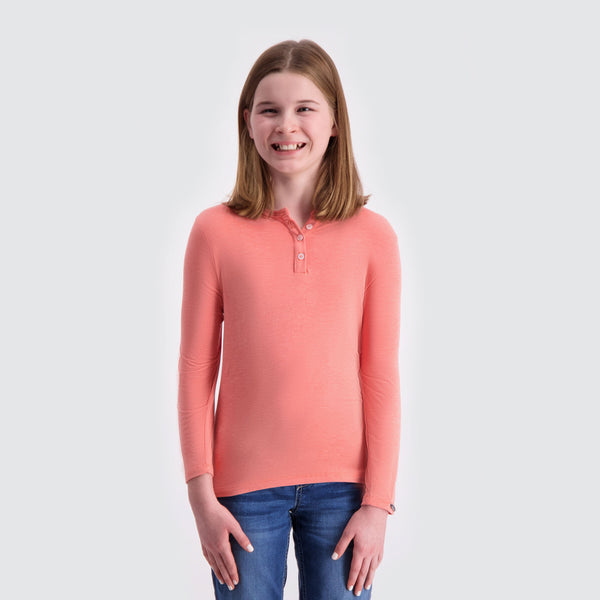 Two Blind Brothers -  Kids' Long Sleeve Henley Peach