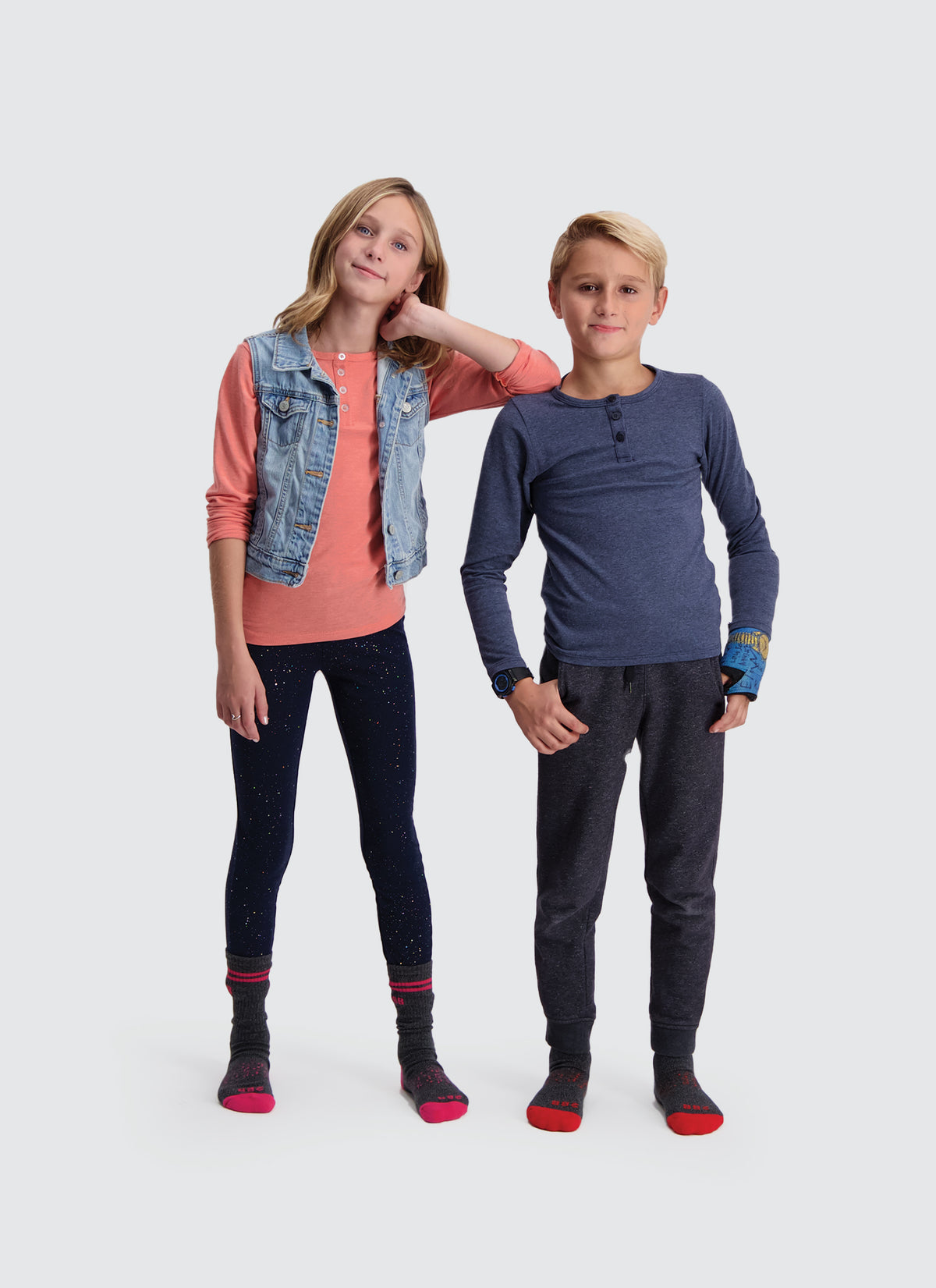 Two Blind Brothers -  Kids' Long Sleeve Henley Peach