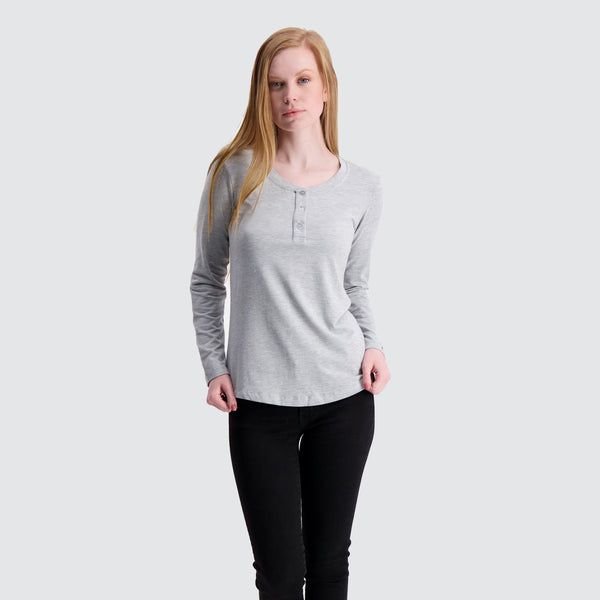 Two Blind Brothers - Womens Women's Long Sleeve Relaxed Fit Henley Light-Grey