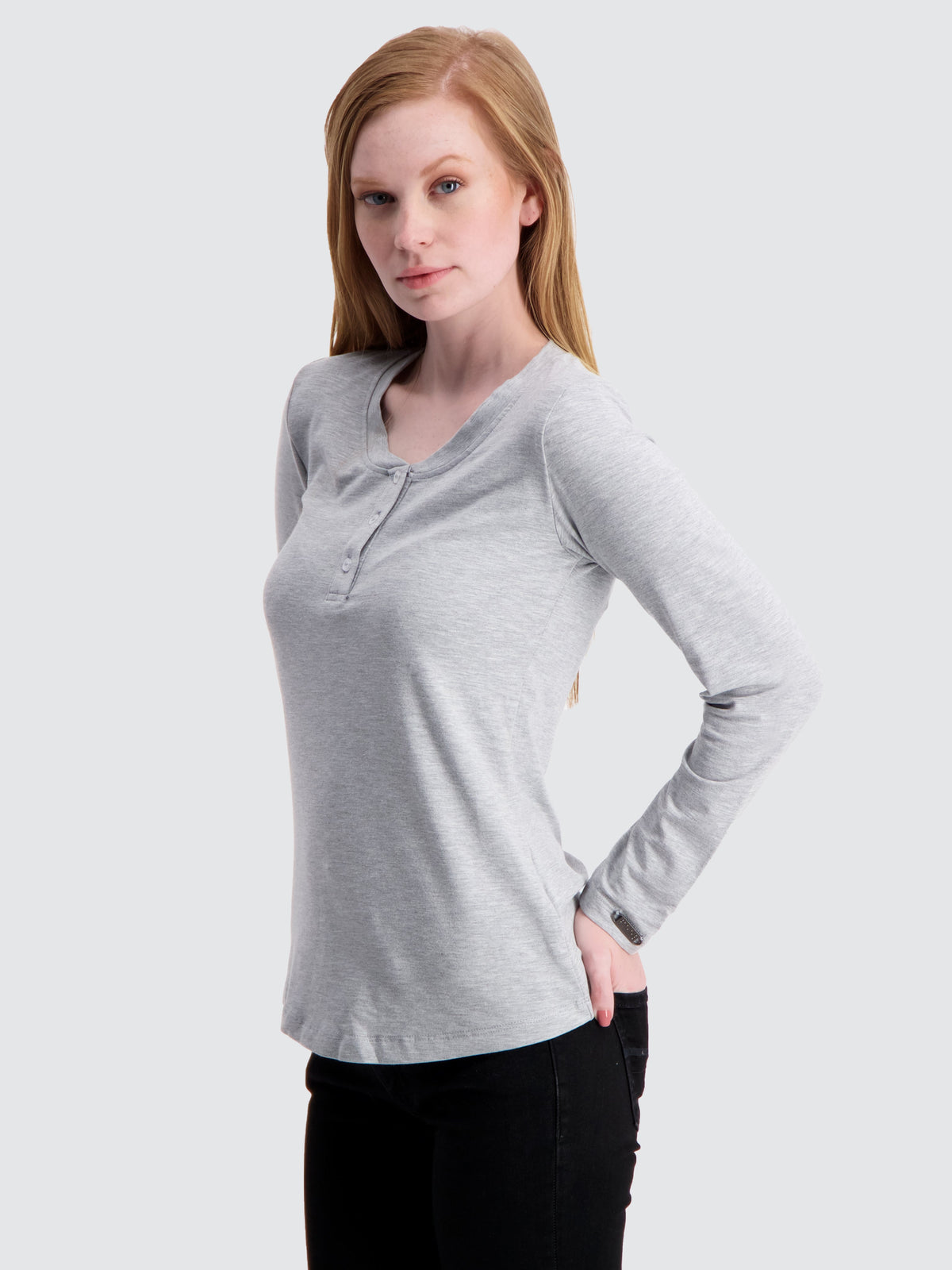 Two Blind Brothers - Womens Women's Long Sleeve Relaxed Fit Henley Light-Grey