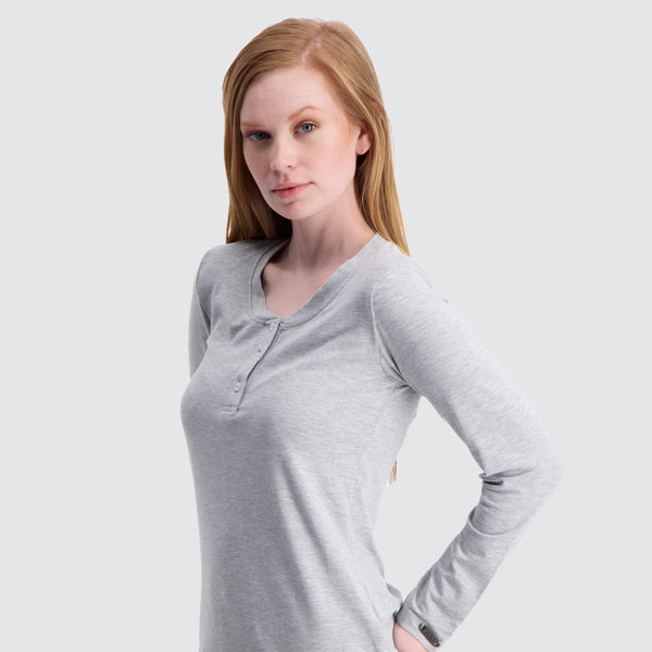 Two Blind Brothers - Womens Women's Long Sleeve Relaxed Fit Henley Light-Grey