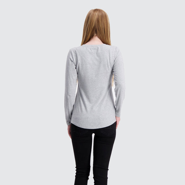 Two Blind Brothers - Womens Women's Long Sleeve Relaxed Fit Henley Light-Grey