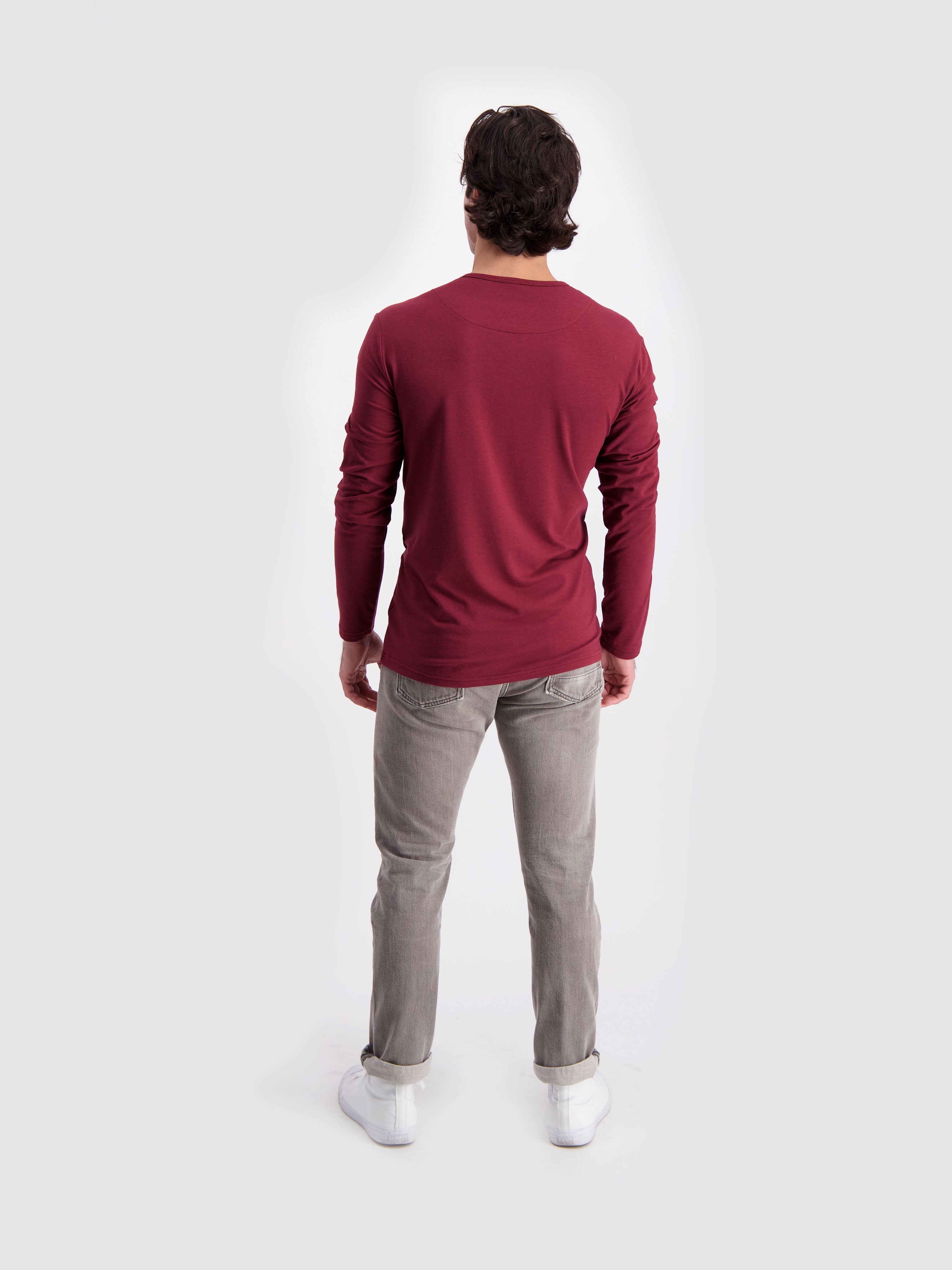 Two Blind Brothers - Mens Men's Long Sleeve Striped Henley Maroon