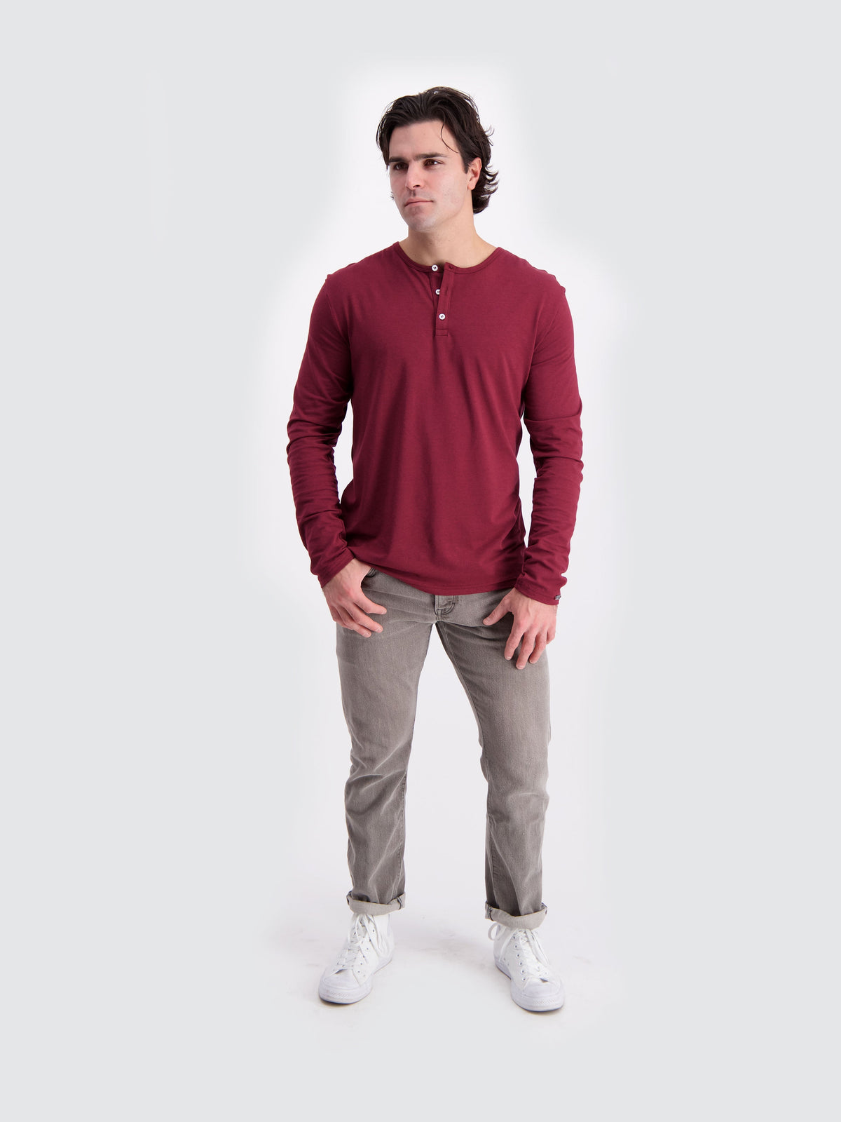 Two Blind Brothers - Mens Men's Long Sleeve Solid Henley Charcoal