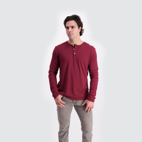 Two Blind Brothers - Mens Men's Long Sleeve Solid Henley Maroon