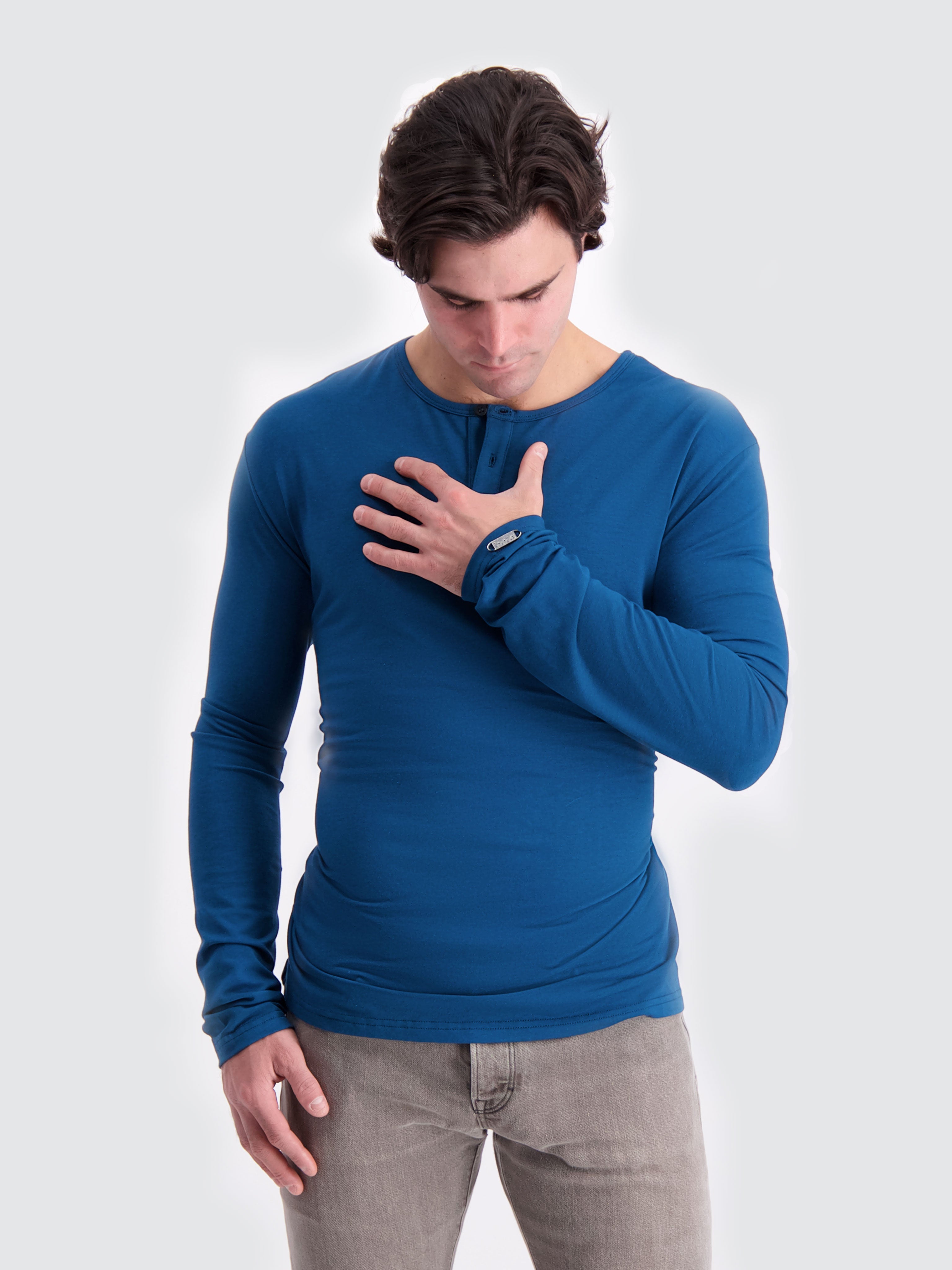 Two Blind Brothers - Mens Men's Long Sleeve Solid Henley Teal