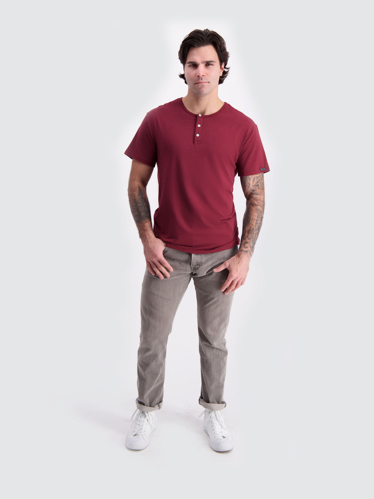 Two Blind Brothers - Mens Men's SS Henley Solid Maroon