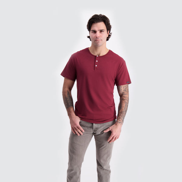 Two Blind Brothers - Mens Men's SS Henley Solid Maroon