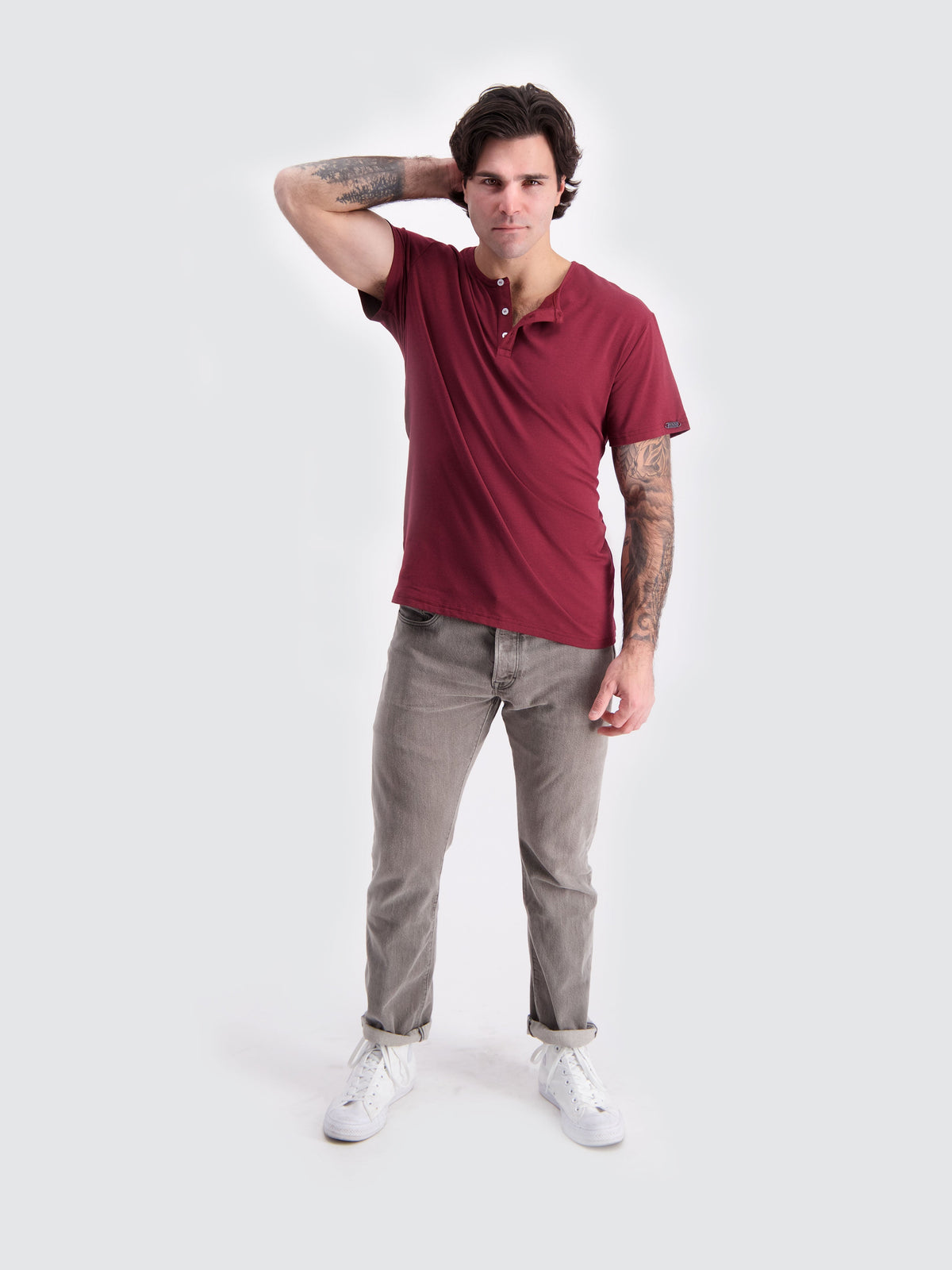 Two Blind Brothers - Mens Men's SS Henley Solid Maroon