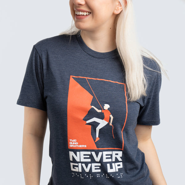 Two Blind Brothers - Womens Women's "Never Give Up" Graphic Crewneck Navy