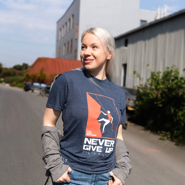 Two Blind Brothers - Womens Women's "Never Give Up" Graphic Crewneck Navy