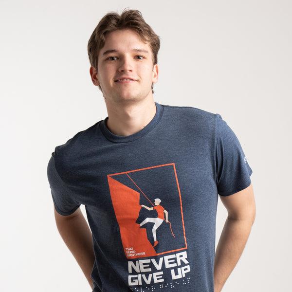 Two Blind Brothers - Mens Men's "Never Give Up" Graphic Crewneck Navy
