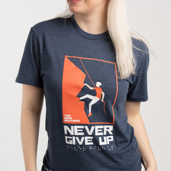 Two Blind Brothers - Womens Women's "Never Give Up" Graphic Crewneck Navy