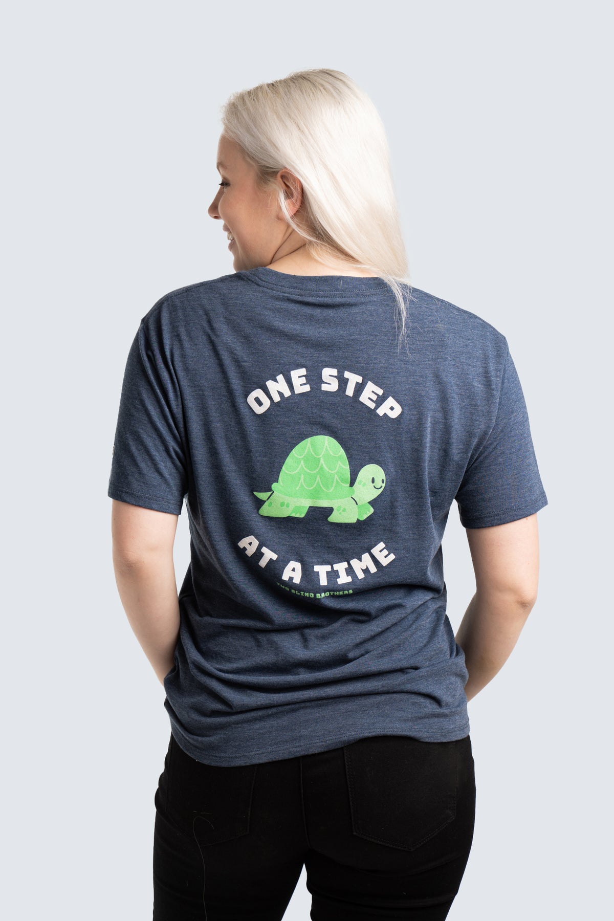 Two Blind Brothers - Womens Women's "One Step at a Time" Graphic Crewneck Navy