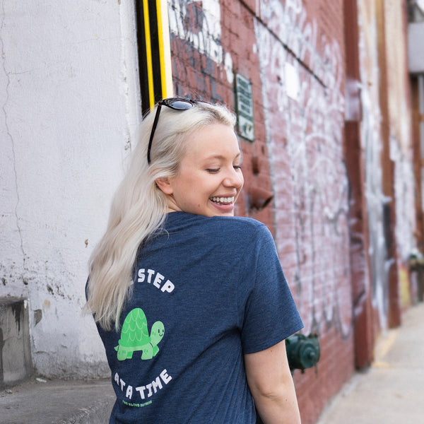 Two Blind Brothers - Womens Women's "One Step at a Time" Graphic Crewneck Navy