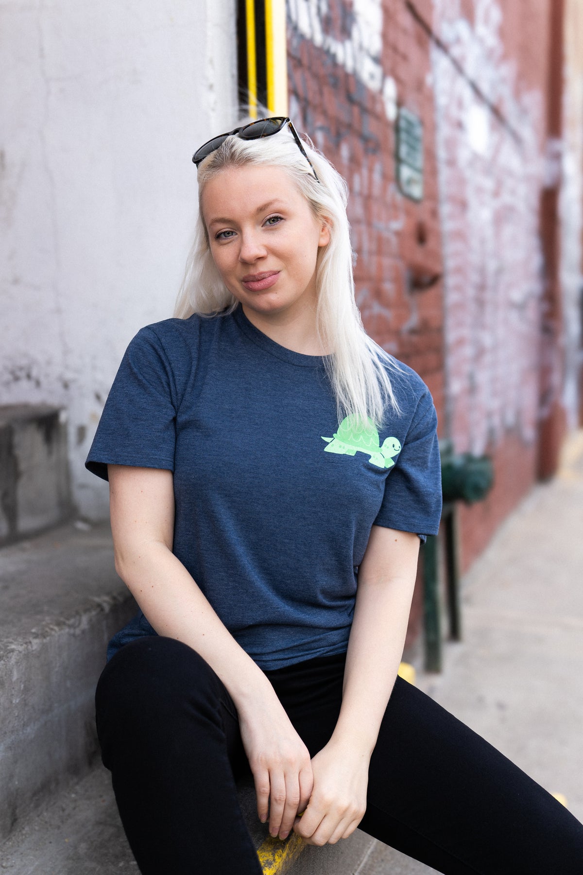 Two Blind Brothers - Womens Women's "One Step at a Time" Graphic Crewneck Navy