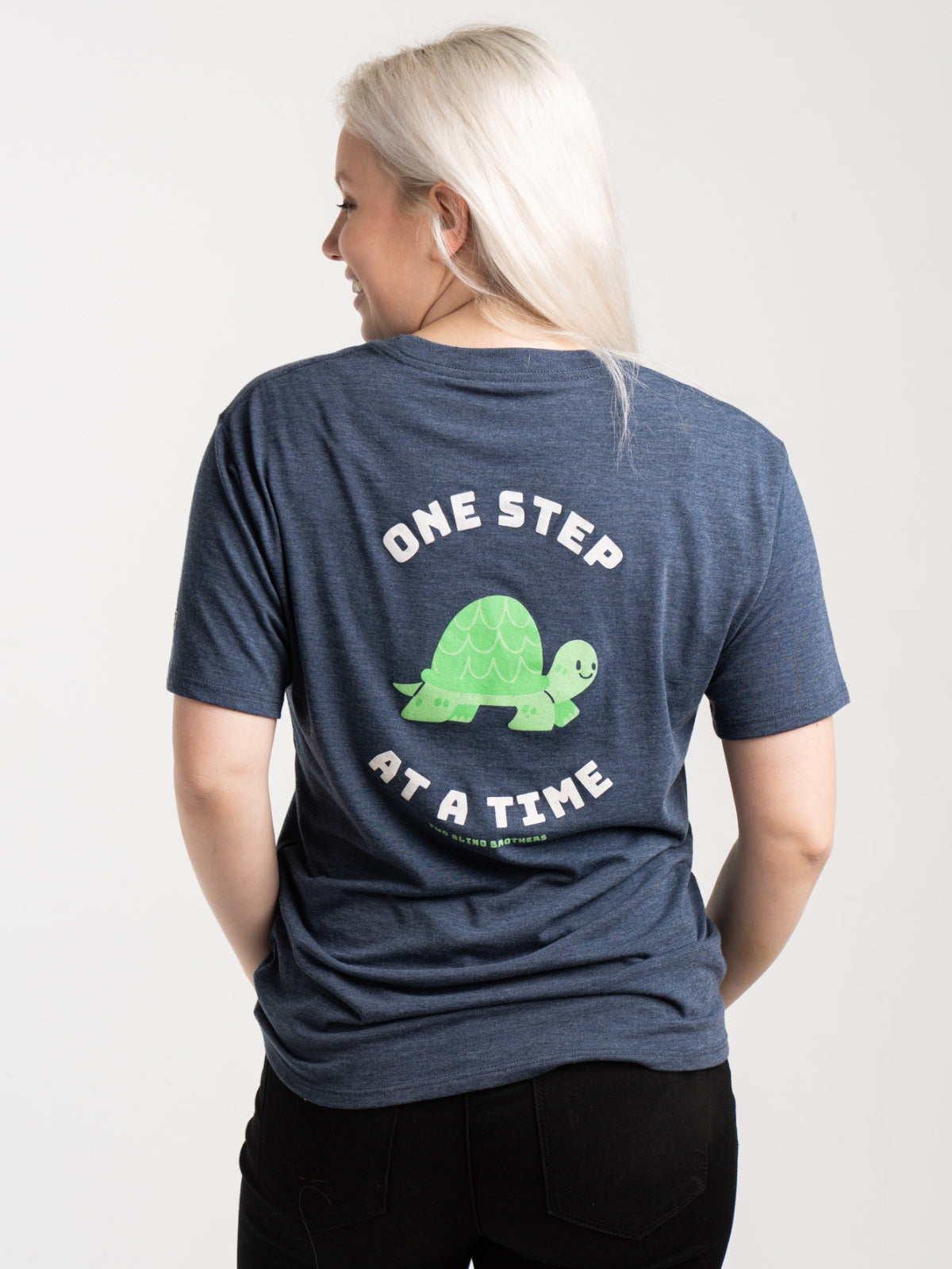 Two Blind Brothers - Womens Women's "One Step at a Time" Graphic Crewneck Navy