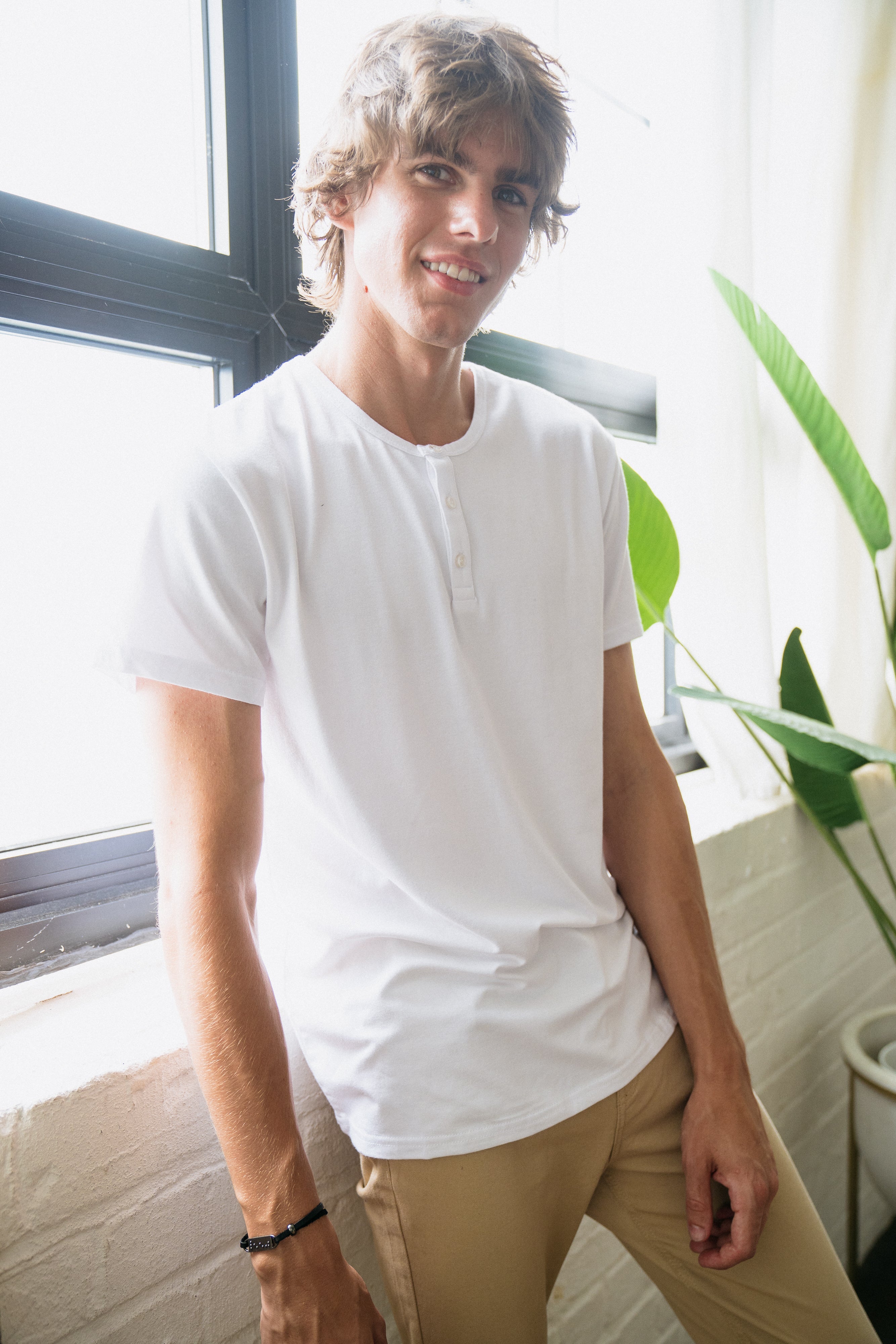 Two Blind Brothers - Mens Men's Short Sleeve Henley White