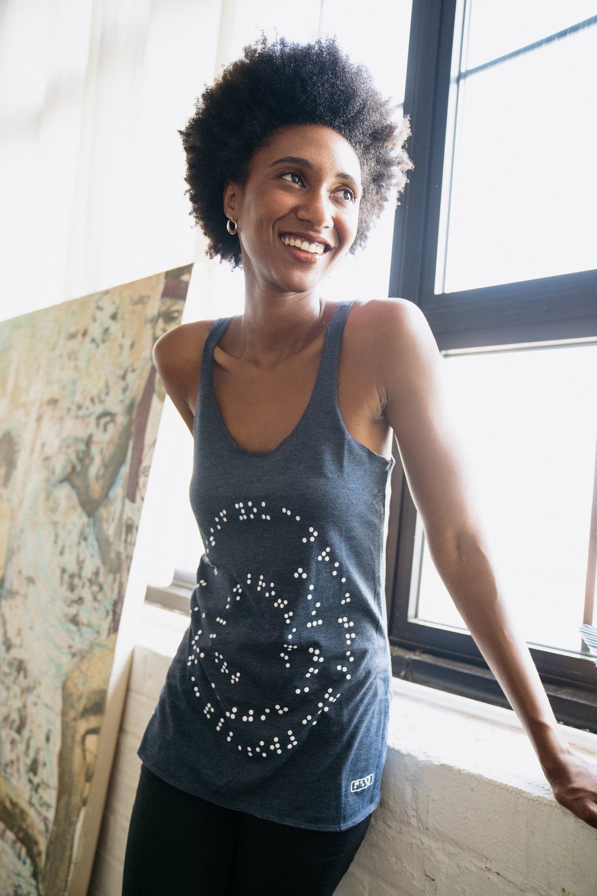 Two Blind Brothers - Womens Braille Spiral Graphic Tank Navy