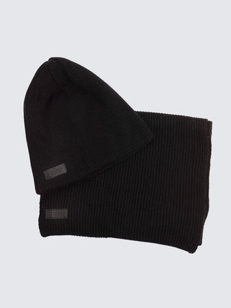 2点セット　Wool Knit Beanie (natural & black) Set Beanie and Scarf in Virgin Wool - Unisex | Borsalino Official