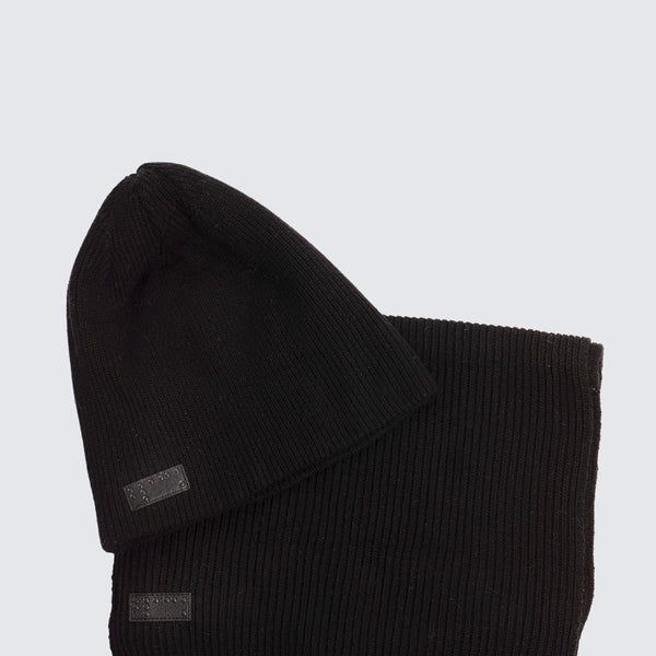 Two Blind Brothers - Gift Beanie & Scarf Ribbed Knit Set Black