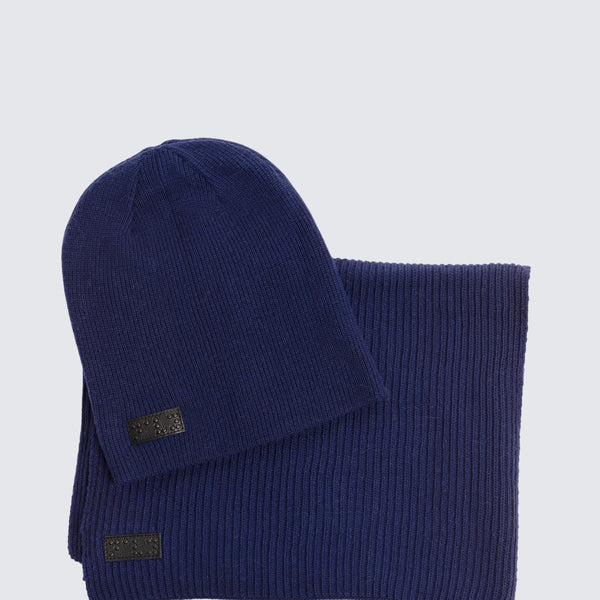 Two Blind Brothers - Gift Beanie & Scarf Ribbed Knit Set Navy