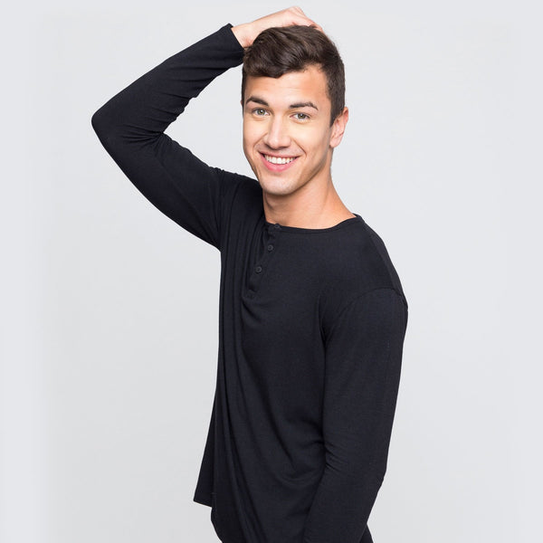 Two Blind Brothers - Mens Men's Long Sleeve Henley Black