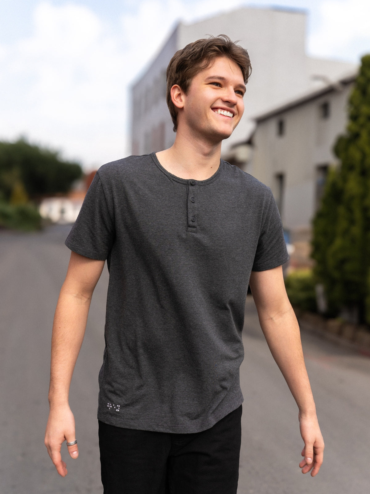 Two Blind Brothers - Mens Men's Short Sleeve Henley Charcoal