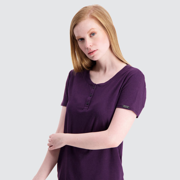 Two Blind Brothers - Womens Women's SS Henley Plum