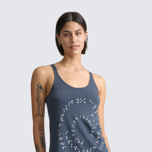 Two Blind Brothers - Womens Braille Spiral Graphic Tank Navy--