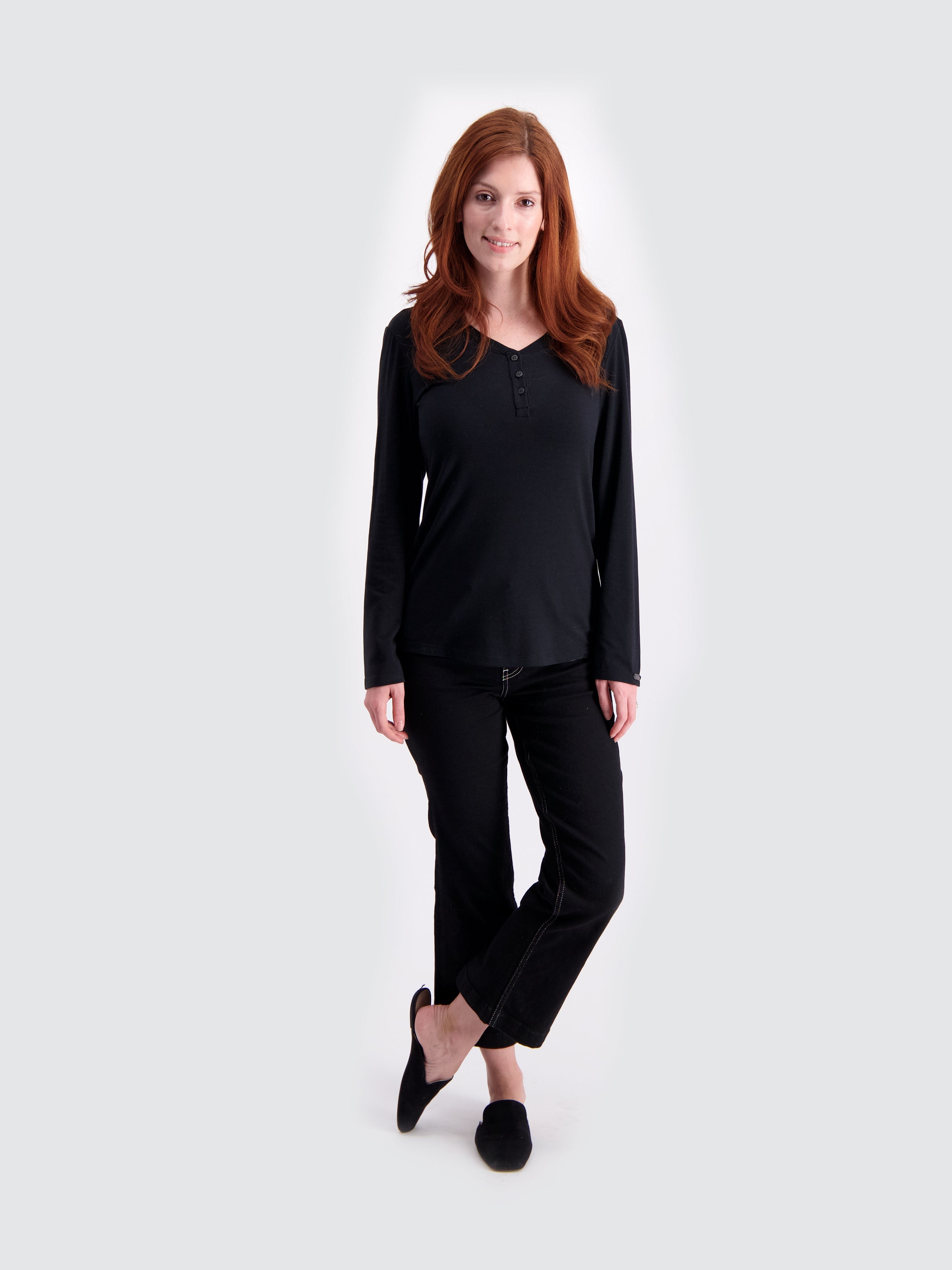 Two Blind Brothers - Womens Women's Long Sleeve Relaxed Fit Henley Black