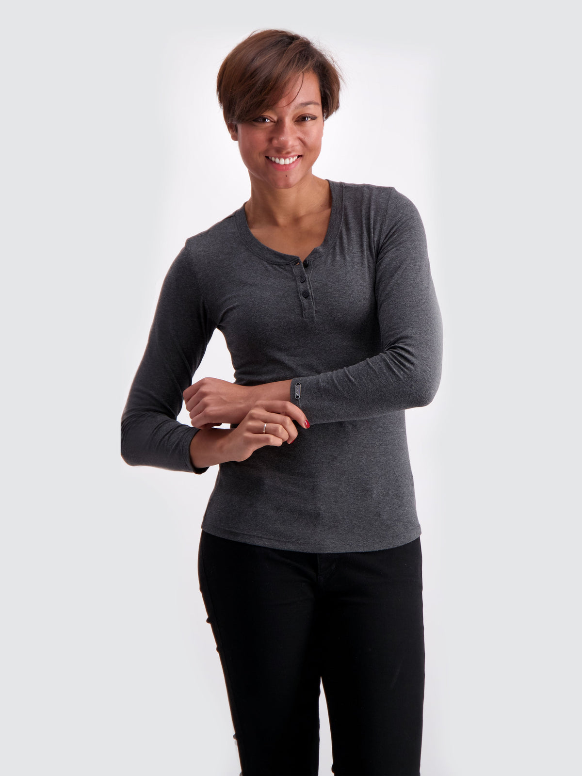 Two Blind Brothers - Womens Women's Long Sleeve Relaxed Fit Henley Light-Grey