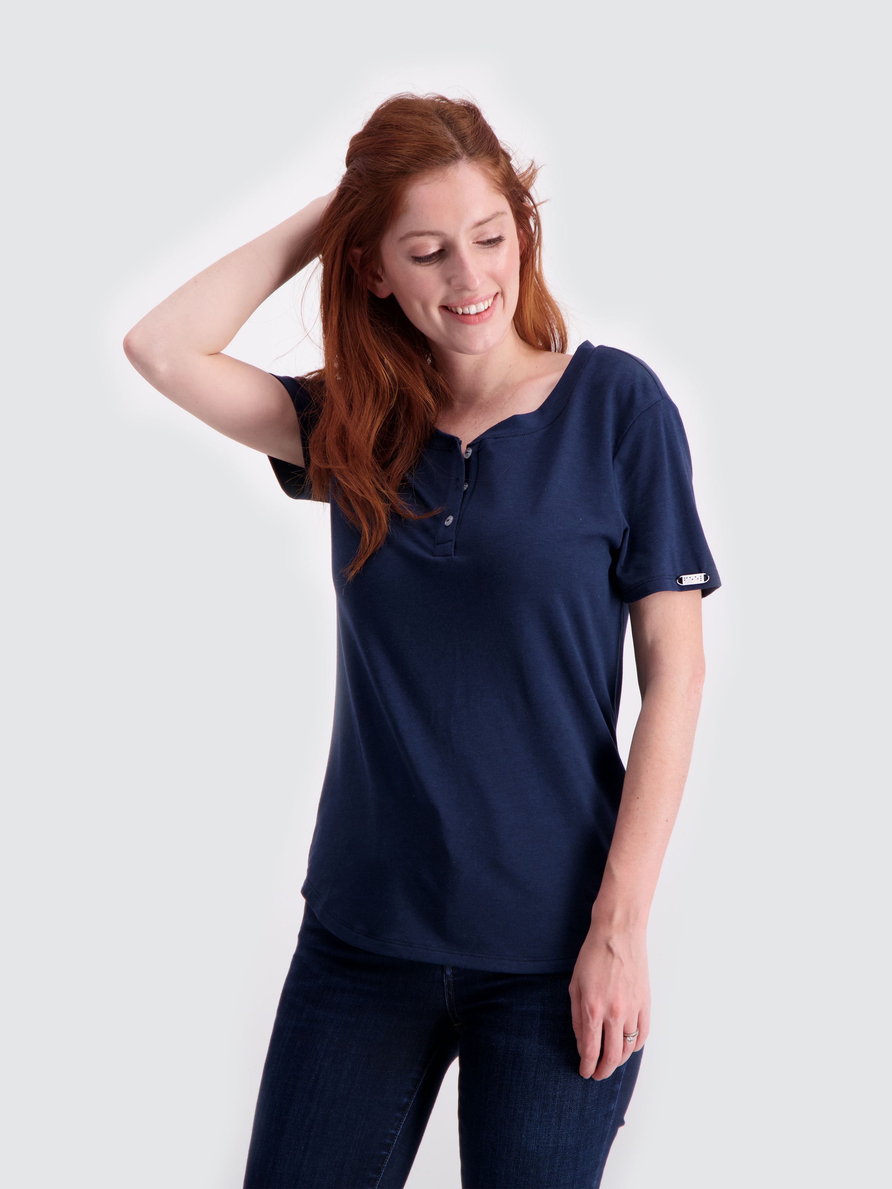 Two Blind Brothers - Womens Women's Short Sleeve Henley Navy