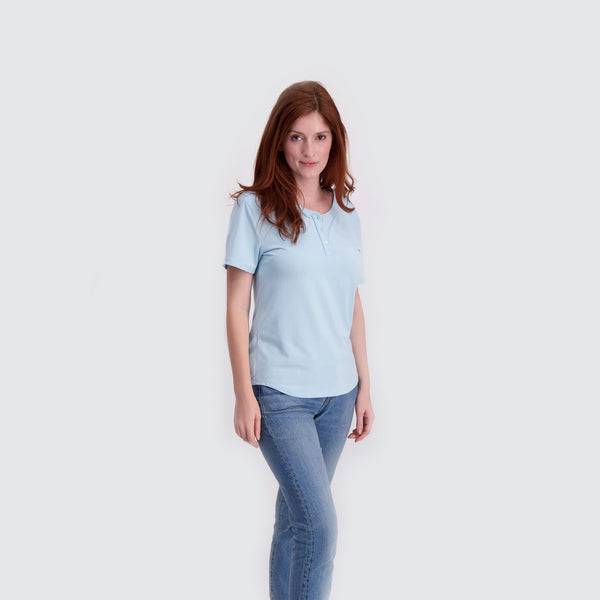 Two Blind Brothers - Womens Women's SS Henley Light-Blue