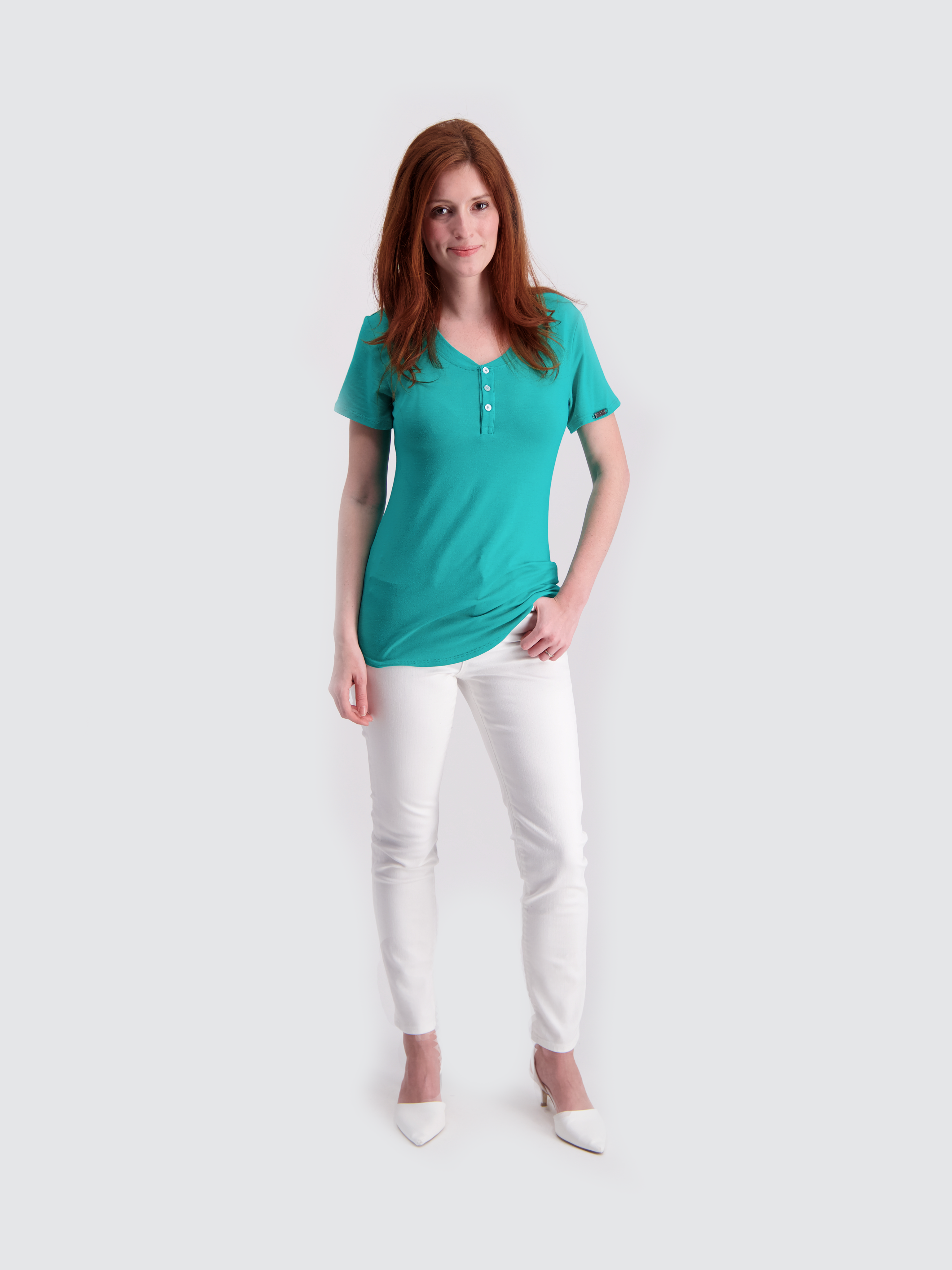 Two Blind Brothers - Womens Women's SS Henley Seafoam