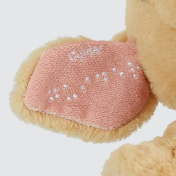 Two Blind Brothers - Guide Dog GUIDER Dog's-pink-ear-with-white-embroidered-name-in-braille