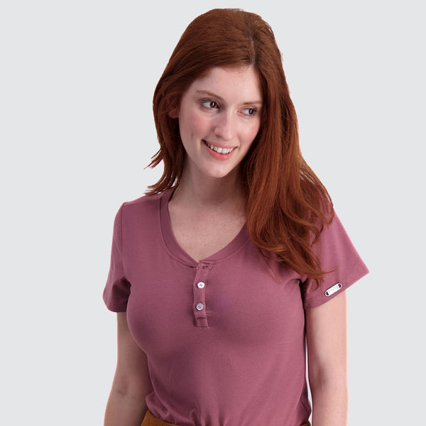 Two Blind Brothers - Womens Women's SS Henley Rose-Brown
