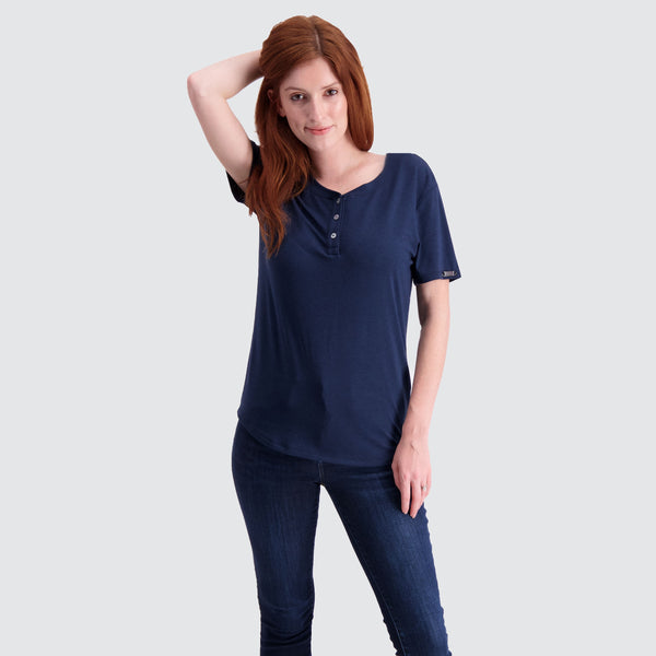 Two Blind Brothers - Womens Women's Short Sleeve Henley Navy