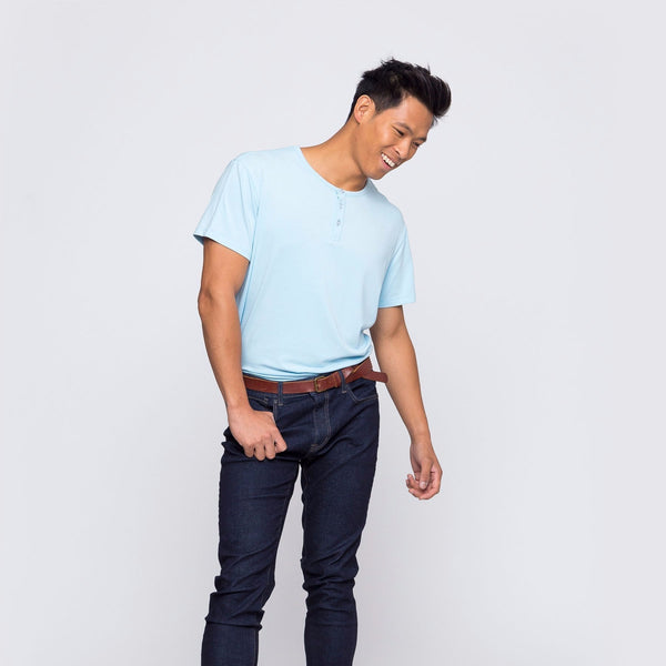 Two Blind Brothers - Mens Men's SS Henley Solid Light-Blue