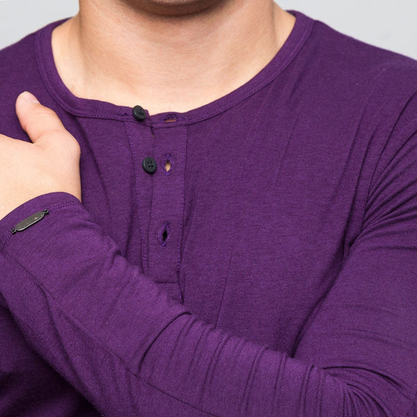 Two Blind Brothers - Mens Men's Long Sleeve Solid Henley Plum