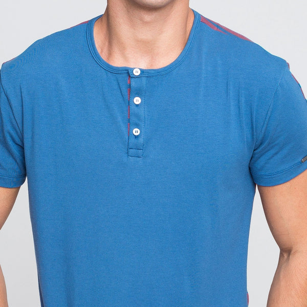 Two Blind Brothers - Mens Men's SS Henley Striped Blue-and-Rose-Stripe