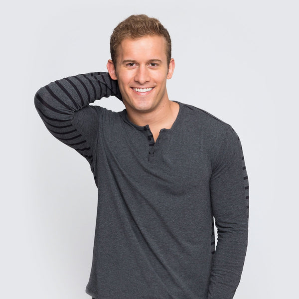Two Blind Brothers - Mens Men's Long Sleeve Striped Henley Charcoal-and-Black-Stripe