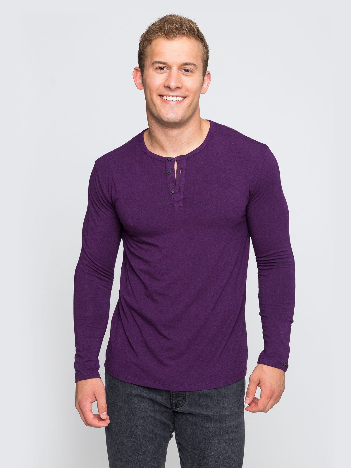 Two Blind Brothers - Mens Men's Long Sleeve Solid Henley Charcoal