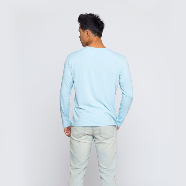 Two Blind Brothers - Mens Men's Long Sleeve Striped Henley Light-Blue