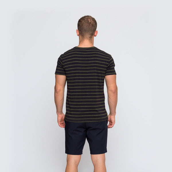 Two Blind Brothers - Mens Men's SS Henley Striped Forest-and-Black-Stripe