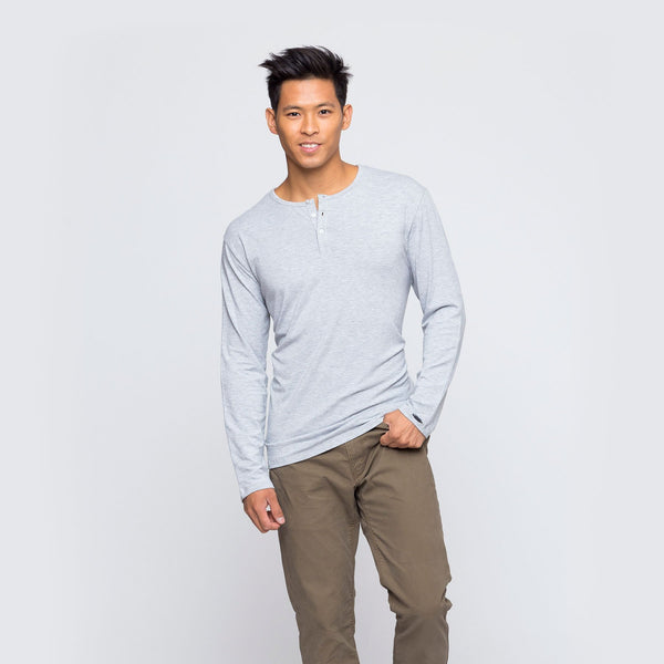 Two Blind Brothers - Mens Men's Long Sleeve Henley Light-Grey
