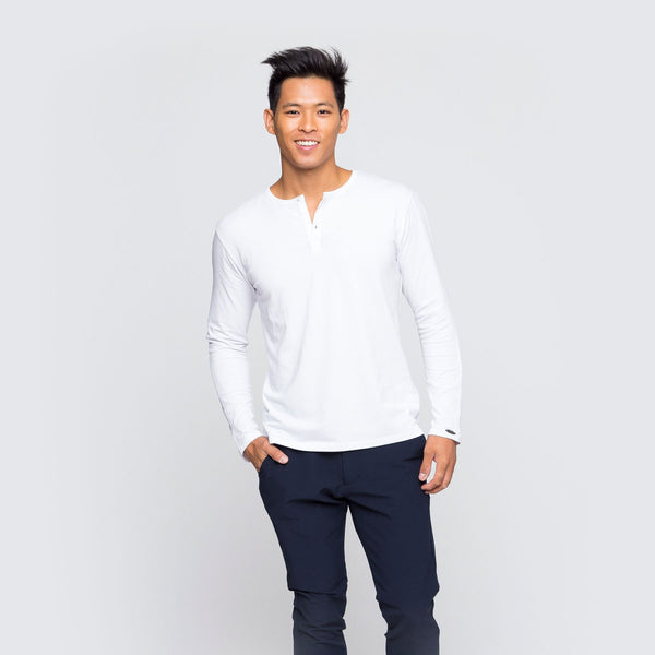 Two Blind Brothers - Mens Men's Long Sleeve Solid Henley White