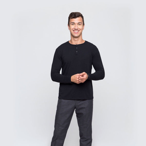 Two Blind Brothers - Mens Men's Long Sleeve Striped Henley Black