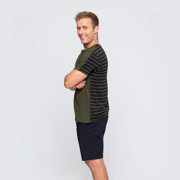 Two Blind Brothers - Mens Men's SS Henley Striped Forest-and-Black-Stripe